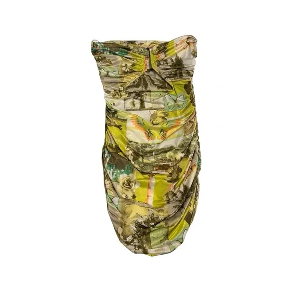 Green mixed print Strapless Mini Dress urban outfitters - Picture 9 of 13